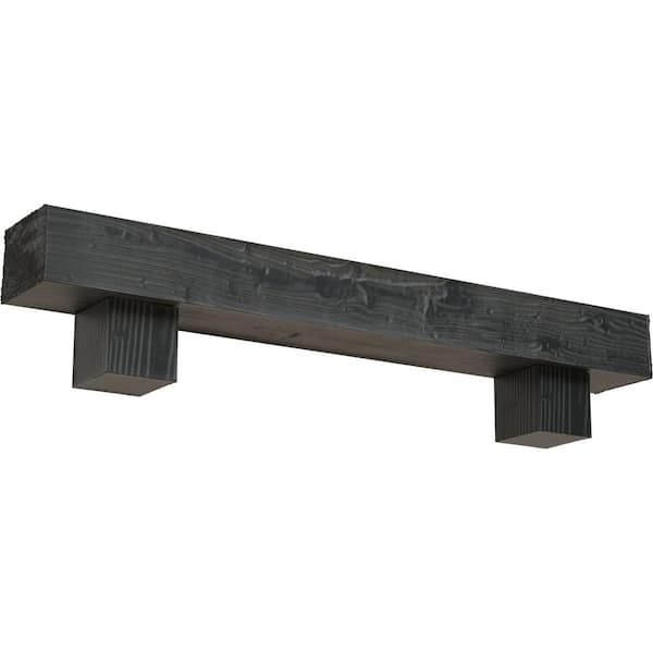 Ekena Millwork 8 in. x 10 in. x 6 ft. Sandblasted Faux Wood Fireplace Mantel Kit, Alamo Corbels, Aged Ash