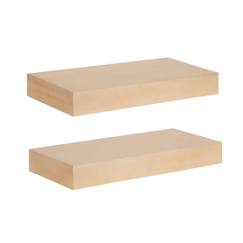 Natural Wood Floating Shelves Set of 2, 18 x 8