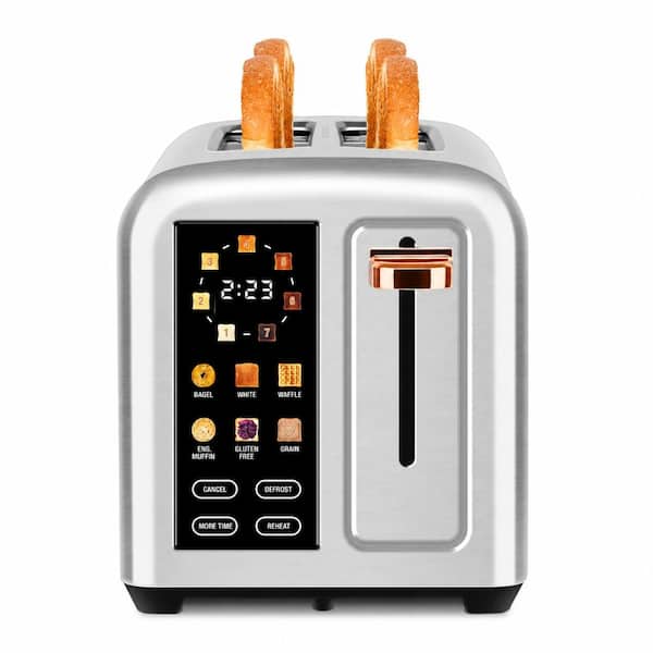2 Slice Toaster with Touch Screen and 7 Shade Settings 1.5 Inch Wide Slots Silver Metallic