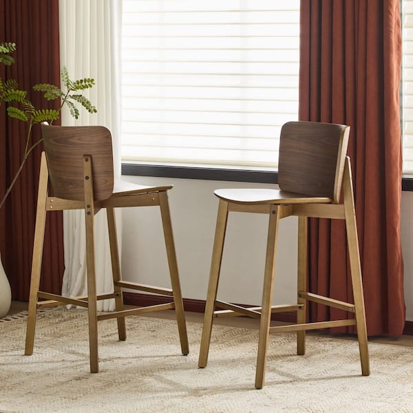 Willow 42" H Walnut Solid Wood Modern Counter Barstools, (Set of 2)