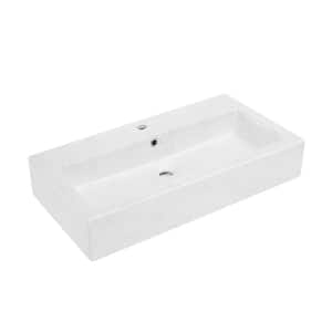 Voltaire Wide Rectangle Wall Hung Bathroom Sink in Static Marble