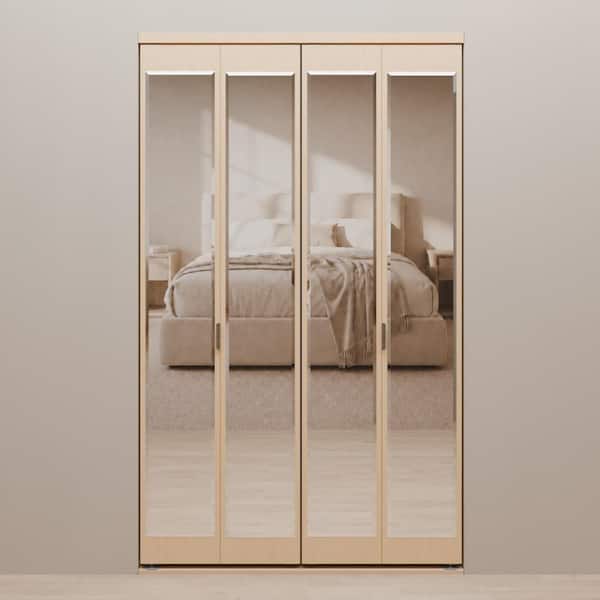 42 in. x 80 in. Mir-Mel Stain Grade Maple Mirror Solid Core MDF Interior Closet Bi-Fold Door with Matching Trim