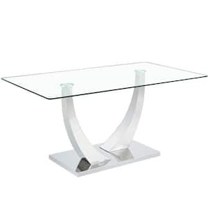 Modern Rectangle Silver Glass Pedestal Dining Table Seats for 6 (63.00 in. L x 30.00 in. H)