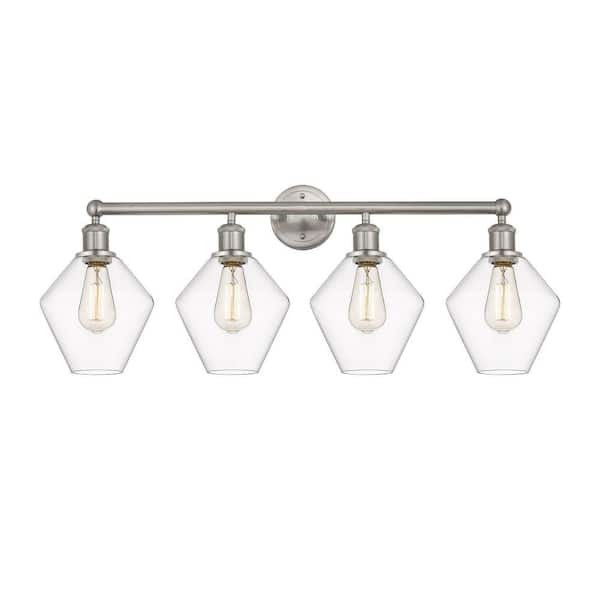 Cindyrella 35 in. 4-Light Satin Nickel Vanity Light with Glass Shade