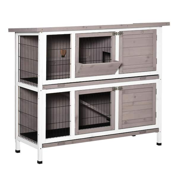 PawHut Indoor or Outdoor Rabbit Hutch with Quick on-the-Go Feeding, 4 ...