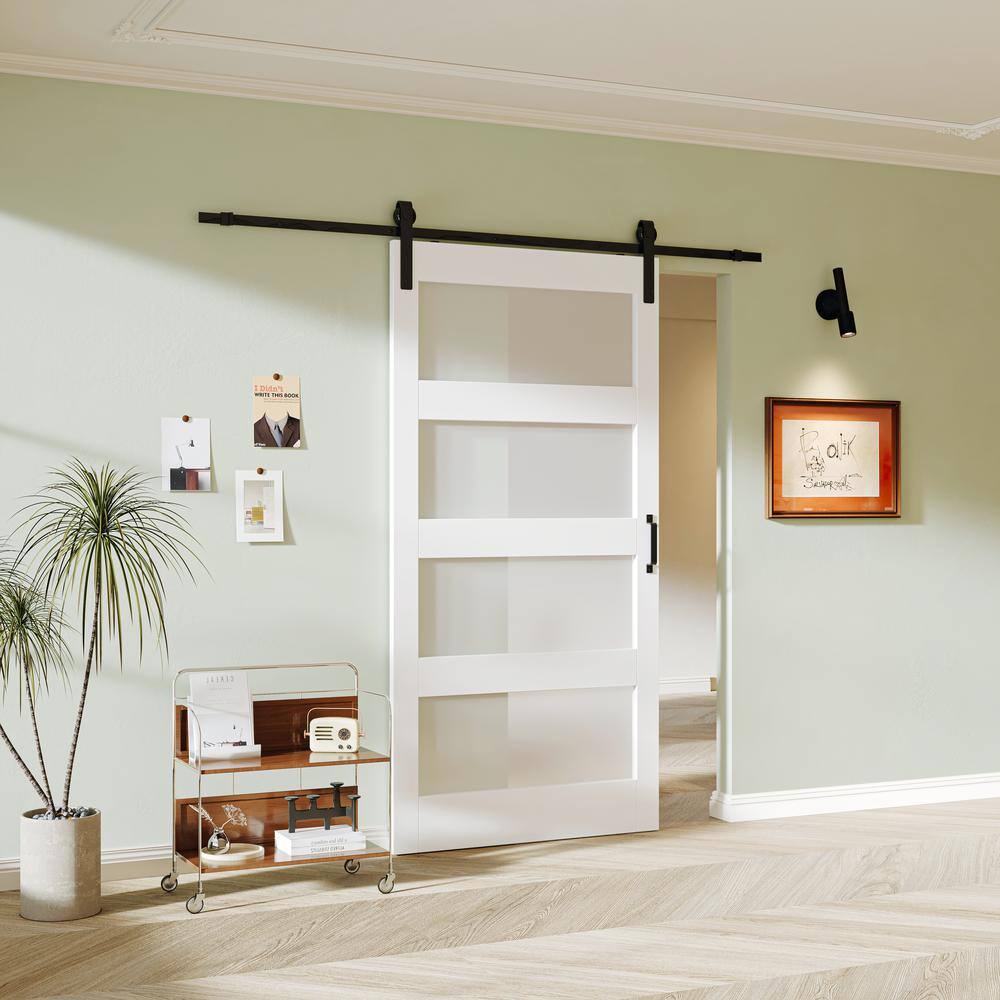 White 42" x 84" Frosted Glass Solid Core MDF Barn Door
