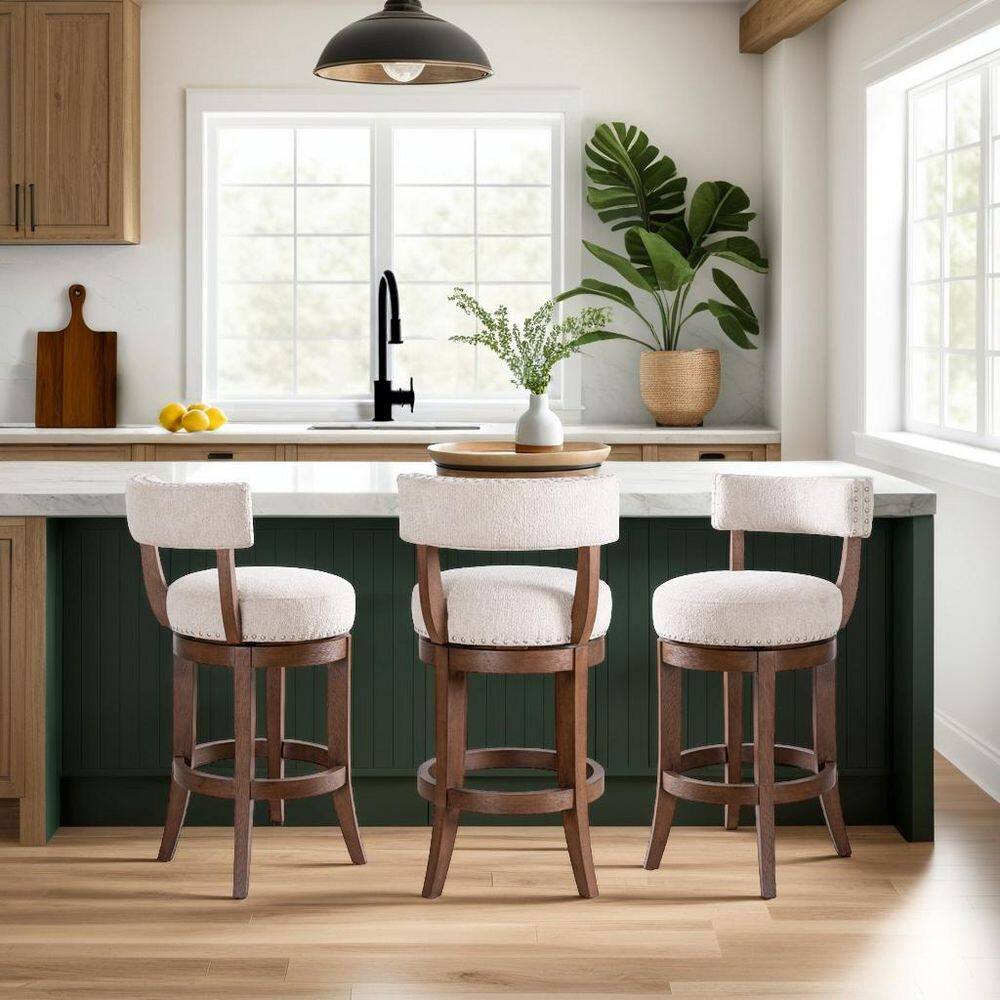 Mystic 26 in. Ancient Stone/Brown Oak Low Back Rubberwood Counter Stool with Polyester Seat Set of 2 price history on PriceWatchPro