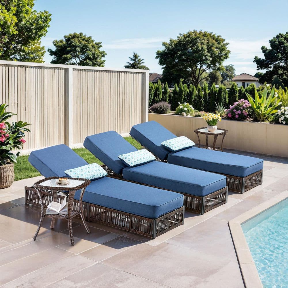 Moonluxe Brown 5-Piece Wicker Outdoor Chaise Lounge with 5 In. Thick Olefin Blue Cushions Patio Lounge Chair price history on PriceWatchPro