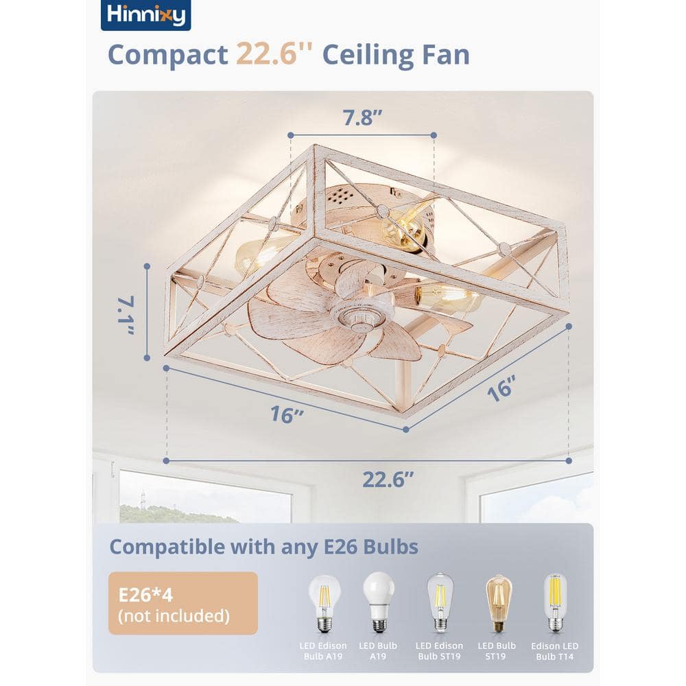 16" White Aluminum Caged Ceiling Fan with Light and Remote