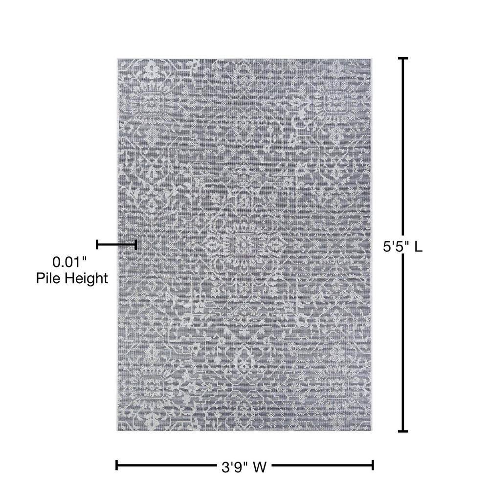 Transitional Grey-Ivory Medallion 65" x 45" Synthetic Area Rug