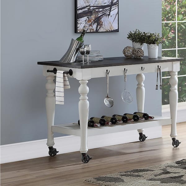 Joanna Two-Tone Ivory and Dark Oak Kitchen Cart