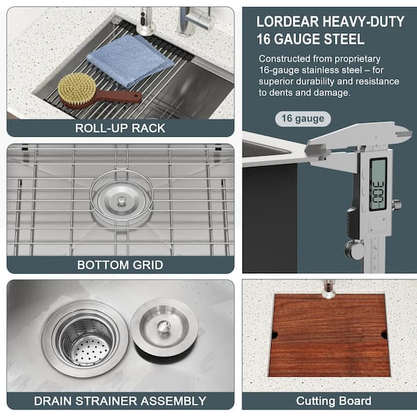 LORDEAR 24 in. W x 18 in. D x 12 in. H Matte Black Single Bowl Quartz Composite Undermount Laundry/Utility Sink