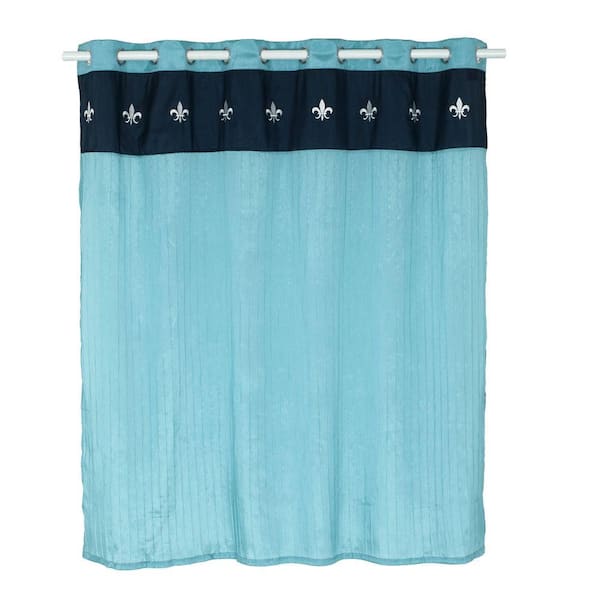 Lavish Home 72 in. Embroidered Shower Curtain with Grommets in Blue