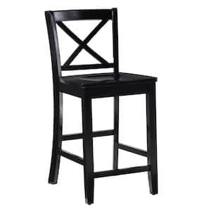 Alexandria Black X Back Counter Stool with Wood Seat