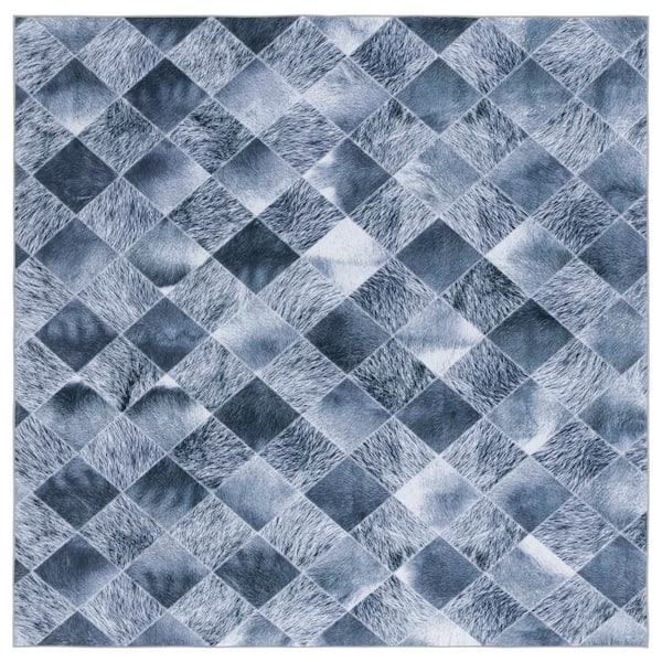 SAFAVIEH Faux Hide Gray/Dark Gray 6 ft. x 6 ft. Machine Washable Plaid Solid Color Square Area Rug