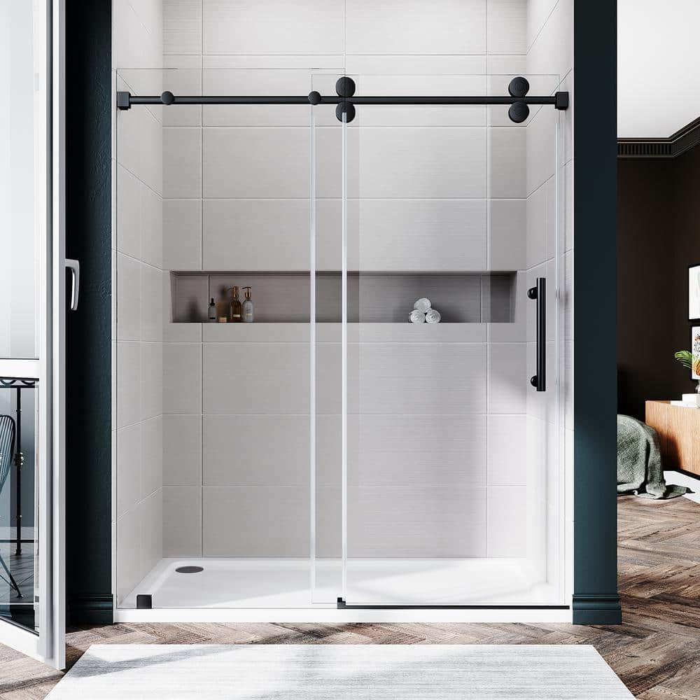 UNIKOO UKS04 56 to 60 in. W x 72 in. H Sliding Frameless Shower Door in ...