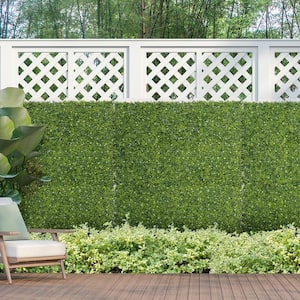 2 in. 12-Piece Yellow Green White Artificial Boxwood Panels Milan Leaf Grass Topiary Hedge Plant Greenery Wall
