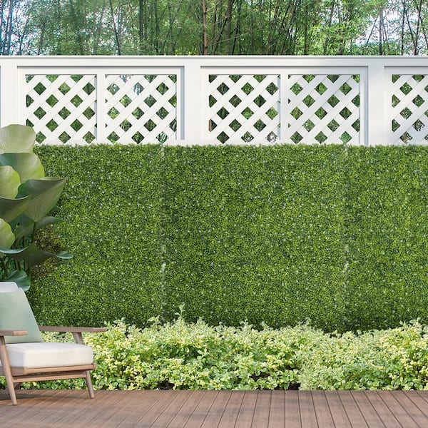 Outsunny 2 in. 12-Piece Yellow Green White Artificial Boxwood Panels Milan Leaf Grass Topiary Hedge Plant Greenery Wall