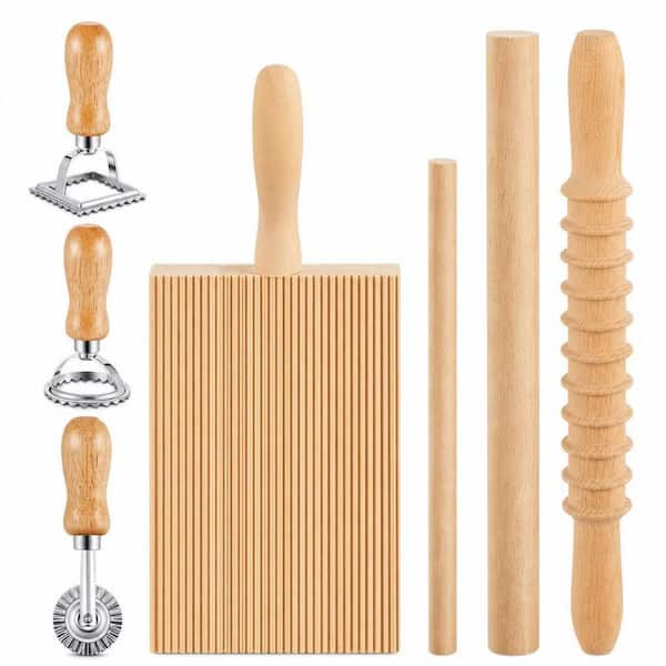 7-Piece Gnocchi Pasta Making Tool Set, Wood Gnocchi Board with Ravioli Stamp, Rolling Pin, Homemade Pasta Tool Kit
