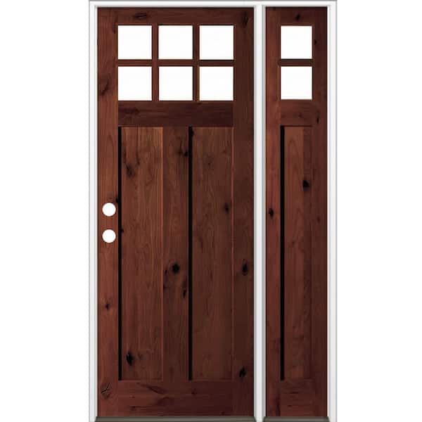 56 in. x 96 in. Knotty Alder Right-Hand/Inswing 6 Lite Clear Glass Red Mahogany Stain Wood Prehung Front Door w/RSL