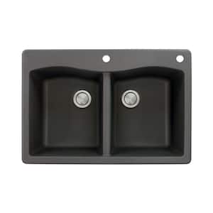 Aversa Drop-in Granite 33 in. 2-Hole Equal Double Bowl Kitchen Sink in Black