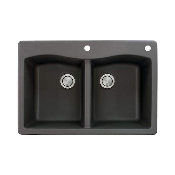 Transolid Aversa Drop-in Granite 33 in. 2-Hole Equal Double Bowl Kitchen Sink in Black