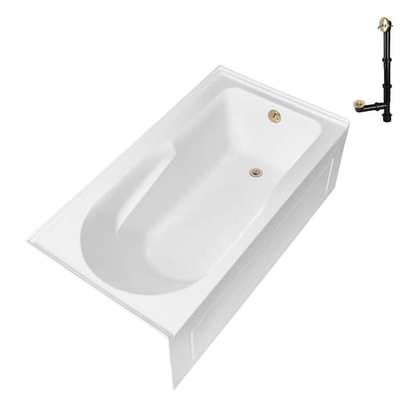 GA-309-20-PBR 60 in. x 32 in. Acrylic Soaking Alcove Bathtub in Glossy White with Right-Hand Drain in Polished Brass
