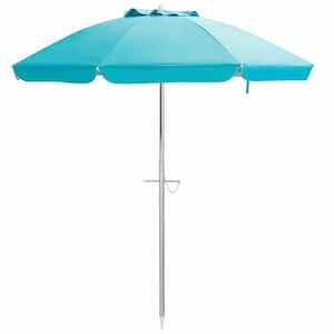 6.5 ft. Aluminum Beach Umbrella with Sun Shade and Carry Bag without Weight Base in Blue