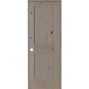 28 in. x 80 in. Rustic Knotty Alder Wood 2 Panel Square Top Right-Hand/Inswing Grey Stain Single Prehung Interior Door