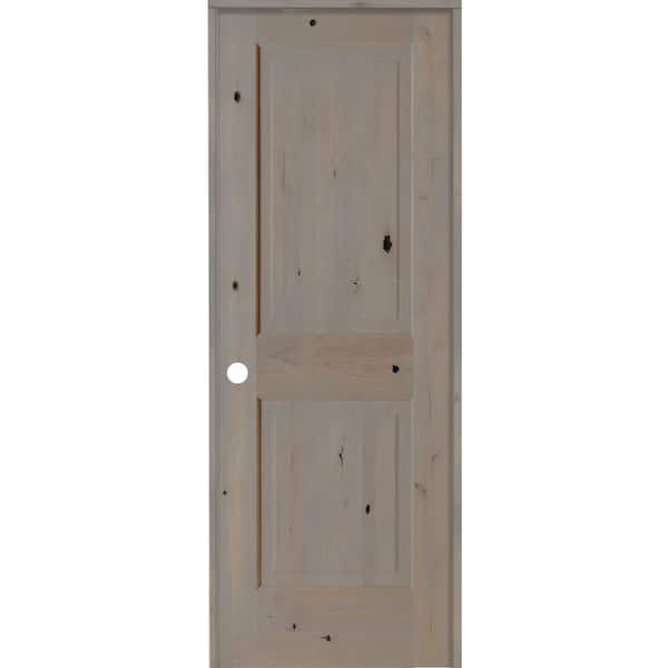 Krosswood Doors 28 in. x 80 in. Rustic Knotty Alder 2-Panel Right Handed Grey Stain Wood Single Prehung Interior Door with Square Top