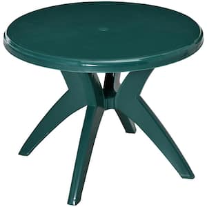 Dark Green Patio Plastic Side Table, Dining Table with Umbrella Hole