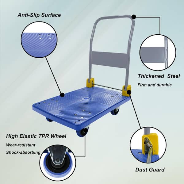 Amie 880 lbs. Capacity Platform Truck Foldable Push Hand Cart with 360-Degree Swivel Wheels