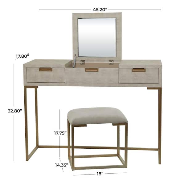 45 in. Light Gray Wood Vanity with Stool with Hidden Mirror