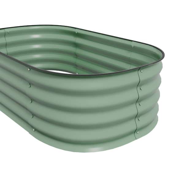 Unbranded 3.4 x 2 x 1 ft. Outdoor Metal Elevated Planter Box with Safety Edging Raised Garden Bed for Growing Flowers Herbs, Green