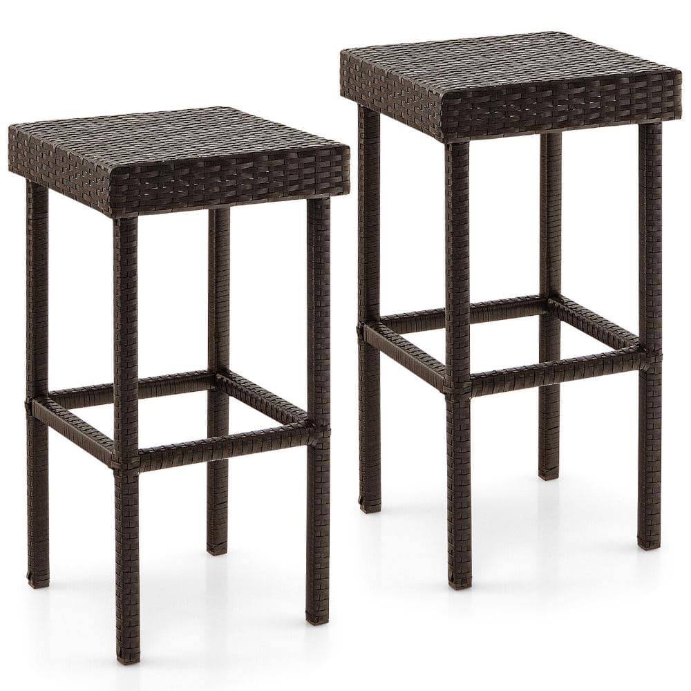 2-Piece Patio Rattan Bar Stools Outdoor Wicker Bar Chairs 330 lb. with Footrest and Steel Frame for Backyard price history on PriceWatchPro