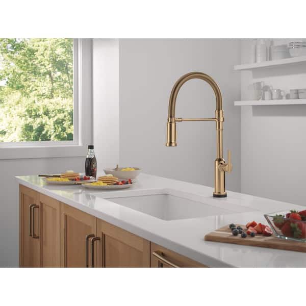 Cordova Touch2O Spring Spout Gold Champagne Bronze 21.50 in. H Pull Down Sprayer Kitchen Faucet 360° Swivel Spout