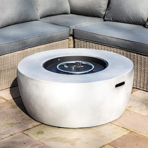 36 in. dia. x 15 in. H Round Propane Fire Pit with Light Concrete Base, Gray