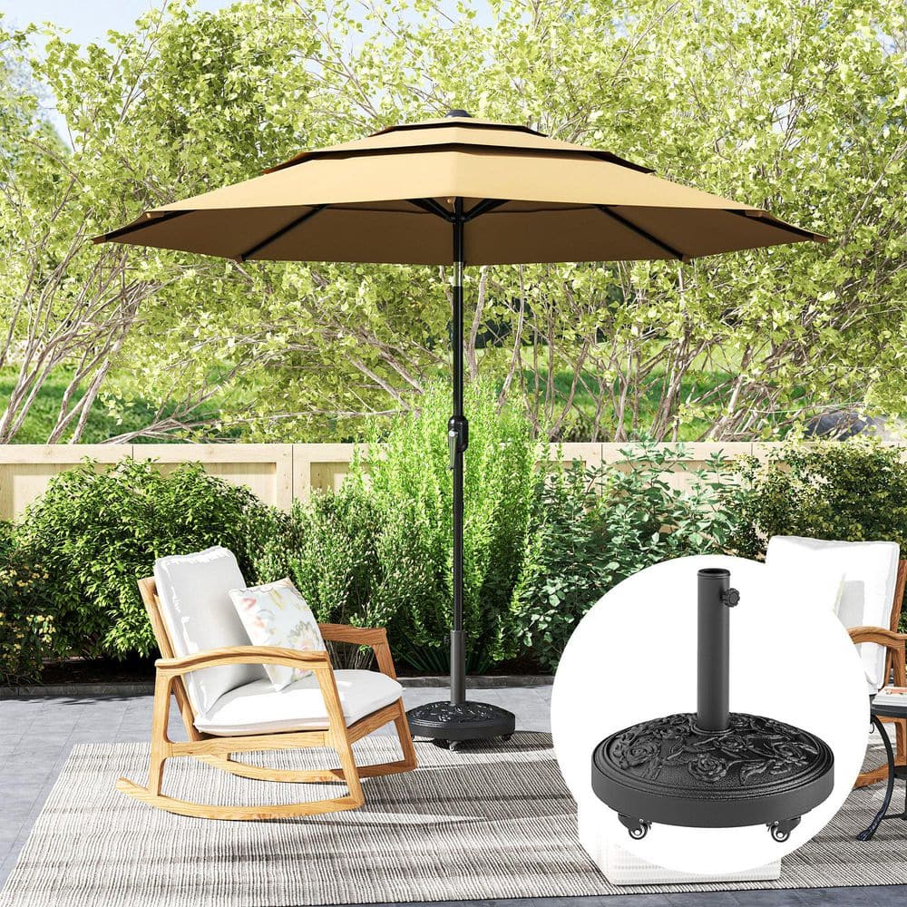Black Powder Coated Concrete Patio Umbrella Base with Wheels