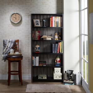 Wenoah 72 in. Distressed Gray/Black Wood 5-shelf Standard Bookcase with Reclaimed Wood