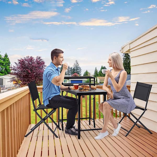 Unbranded 3 Piece Metal Outdoor Patio Bistro Set Foldable Furnature Sets Patio Table and Chairs, Outdoor Patio Dining Sets, Black