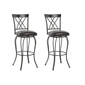 29.5 in. Black High Back Metal Bar Chair with Faux leather Seat Set of 2