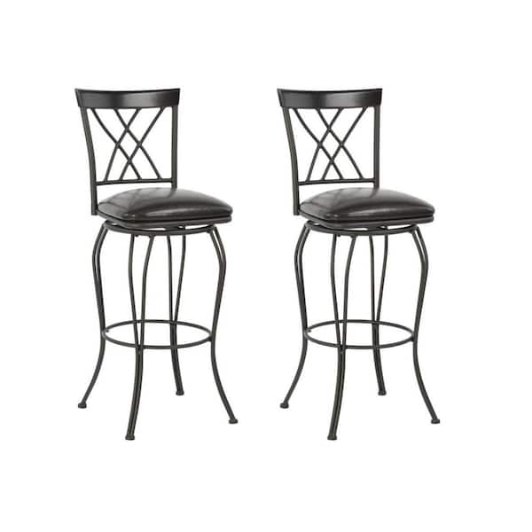 HomeRoots 29.5 in. Black High Back Metal Bar Chair with Faux leather Seat Set of 2
