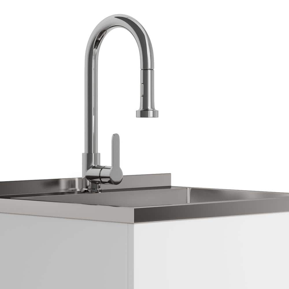 Metro 24 Inch White Laundry Cabinet with Stainless Steel Sink