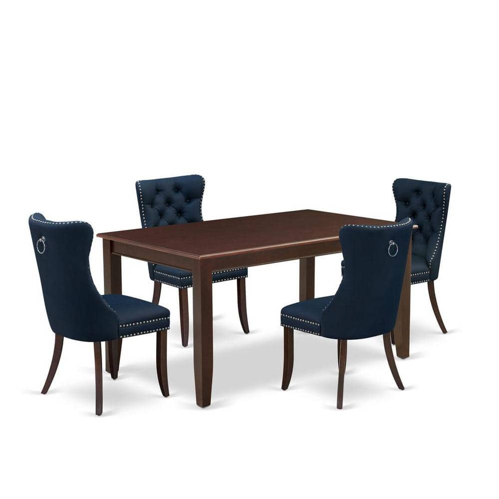 5-Piece Mahogany Finish Solid Wood Top-Rectangular Dining Room Set-Seats 4