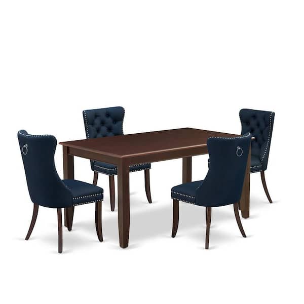 East West Furniture 5-Piece Mahogany Finish Solid Wood Top-Rectangular Dining Room Set-Seats 4