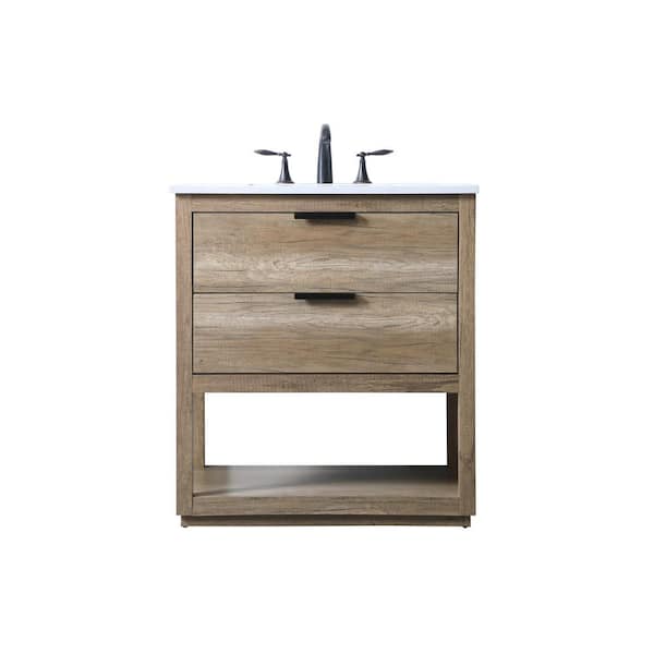 30 in. W x 19 in. D x 34 in. H Bath Vanity in Natural Oak with White Engineered Marble Top