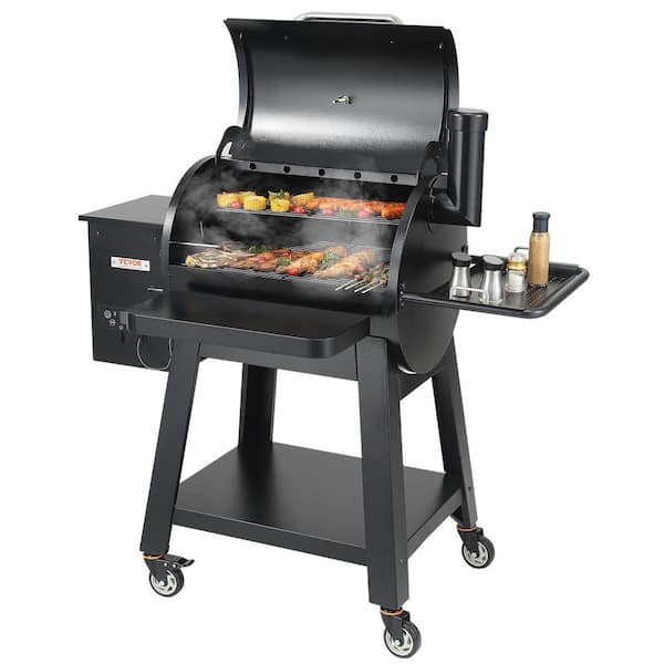 Pellet Smoker 740 sq. in. Portable Wood Pellet Grill with Cart 8-In-1 BBQ  Grill, Black
