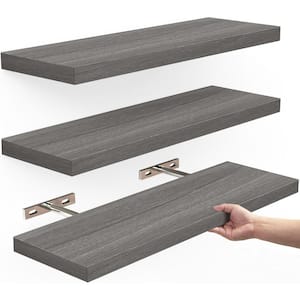 16 in. W x 6.7 in. D Grey Decorative Wall Shelf, Wall Mounted Floating Shelves(Set of 3)