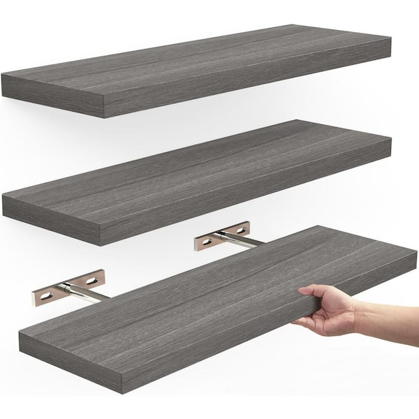 Unbranded 16 in. W x 6.7 in. D Grey Decorative Wall Shelf, Wall Mounted Floating Shelves(Set of 3)