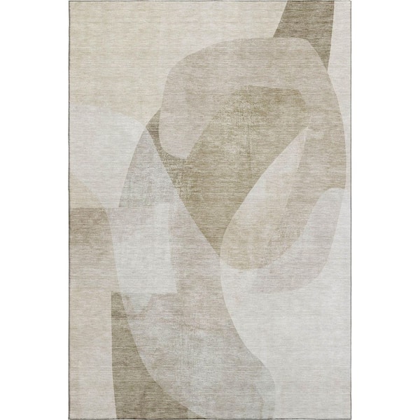 Mayfield Premium Machine Washable Abstract AMF2057 Beige 9 ft. x 12 ft. Area Rug